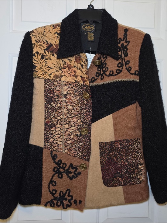 Allure Jackets & Blazers - Allure Vintage Tapestry Patchwork Jacket Large NWT Embroidery Ribbon Tan Black